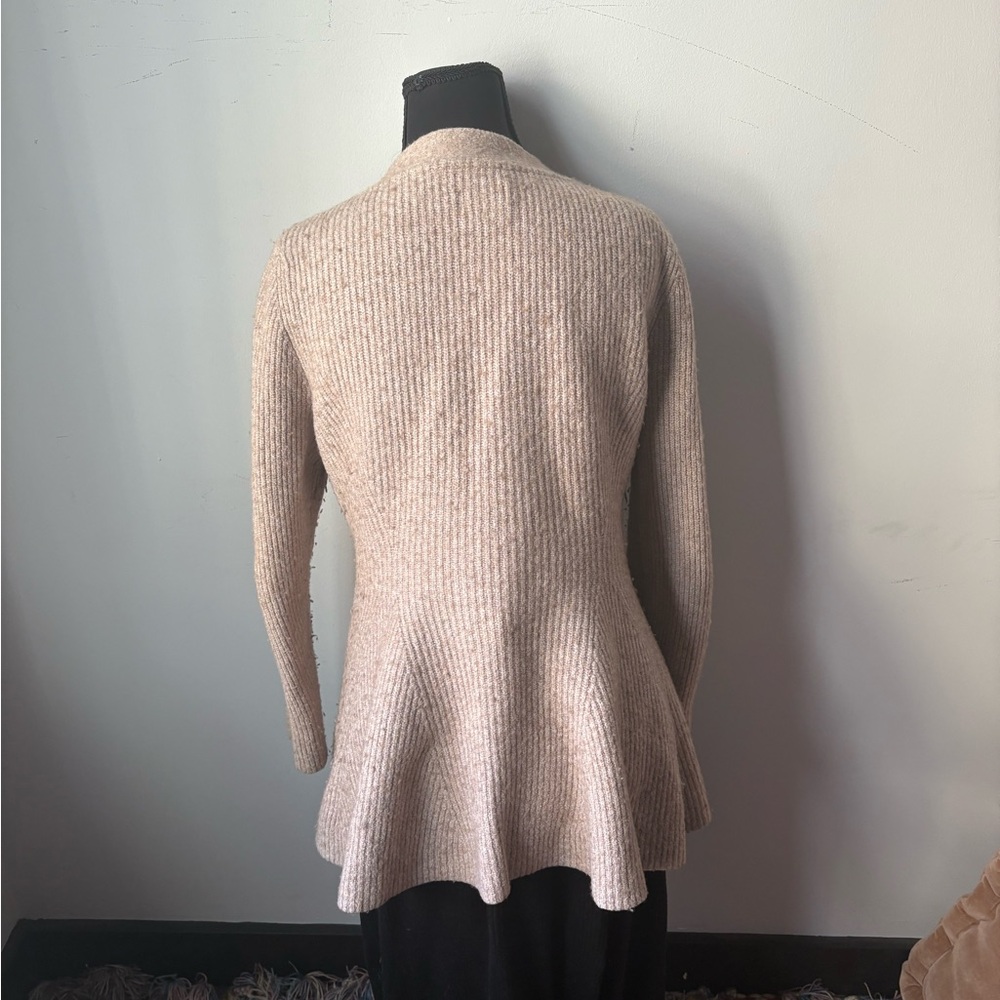 Maeve Beige Ribbed Button-Front Peplum Cardigan - Picture 3 of 7
